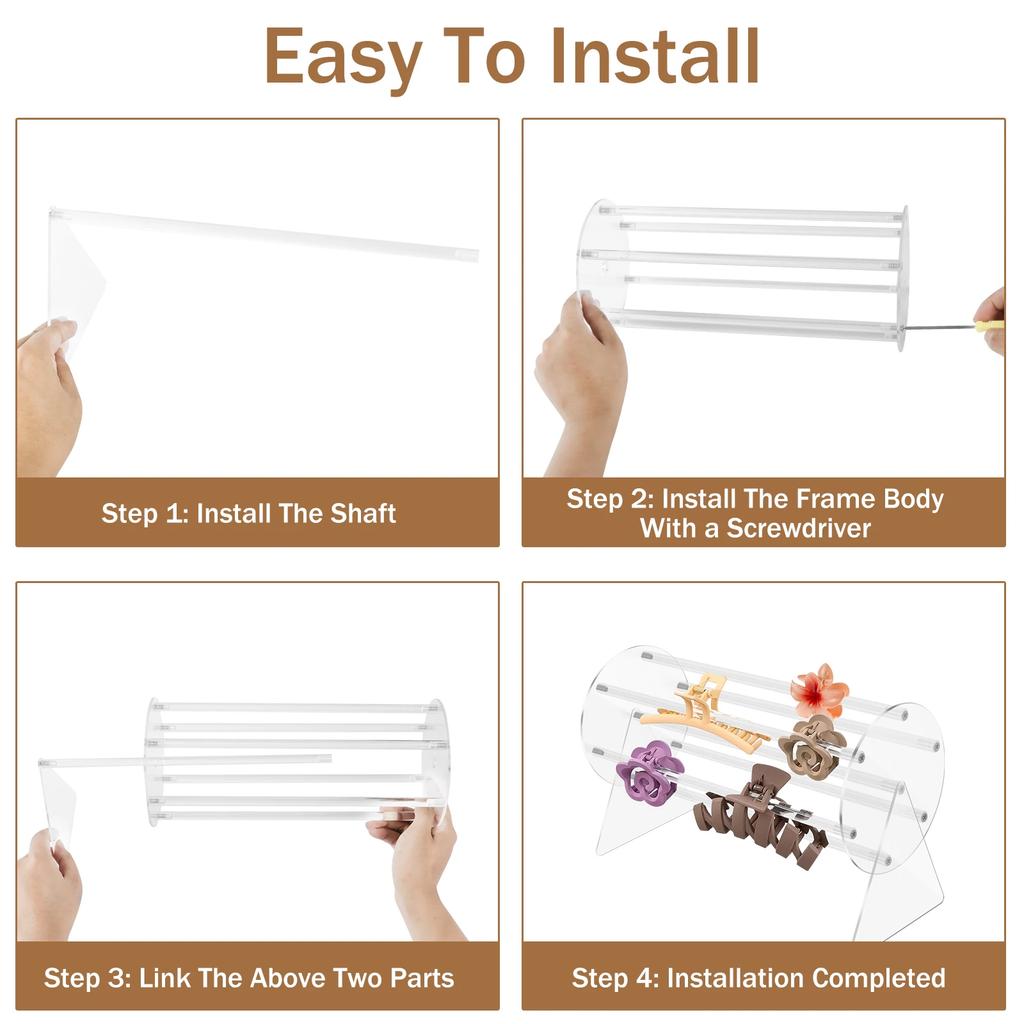 Acrylic Claw Clip Organizer Holder 360 Degree Rotating Claw Clip Holder Transparent Claw Clip Storage Rack Hair Clip Display