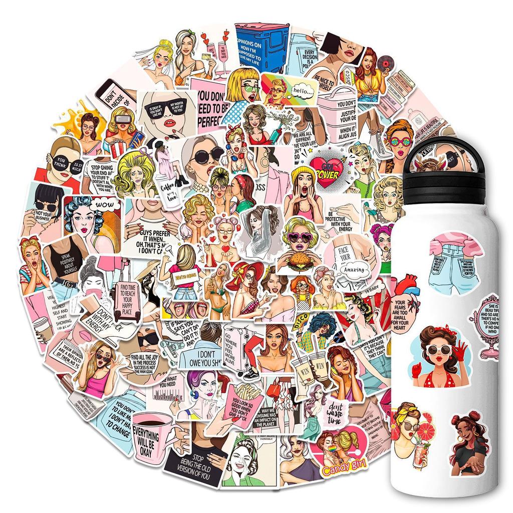 100 Pop Girls Women Stickers European and American Personality Feminist Declaration Title Car Guitar PVC Stickers