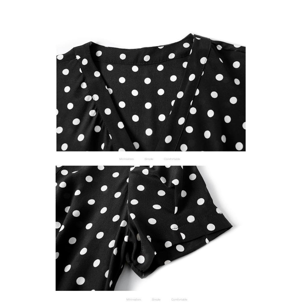 Summer New Hepburn Style Lotus Leaf Edge Skirt Women's Loose Temperament V-neck Fashionable Polka Dot Dress