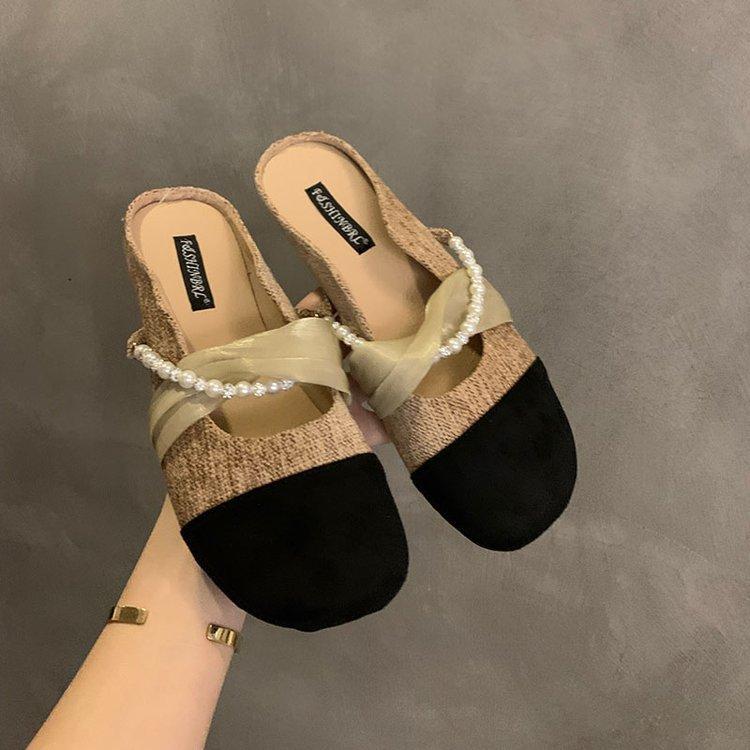 

[Чжунцзя]~ Французские туфли-лодочки на плоской подошве, маленькие, с ароматом ветра, 2025, жемчужный баотоу, полушлепанцы, вечерний ветер, Мэри Джейн, одинарные туфли, женские 40