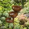 3-Tiered Iron Water Bowls Garden Stake with Metal Stake Rain Catcher Garden Ornament Weatherproof For Patio Lawn Gardens