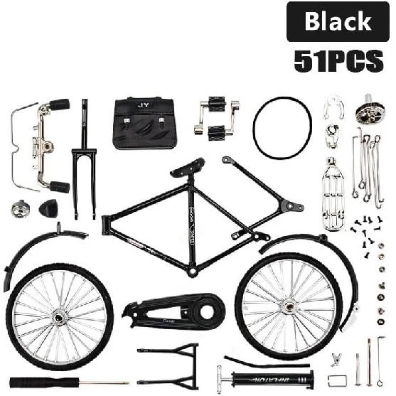 2025 New 51 Pcs DIY Retro Bicycle Model Ornament For Kids, Creative 1:10 Simulation Mini Bicycle Model Scale Kit With Inflator and Briefcase, Finger