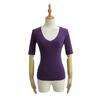 Damen V-Ausschnitt Halbarm T-Shirt Slim Fit Einfarbig Basic Lässig Crop Top