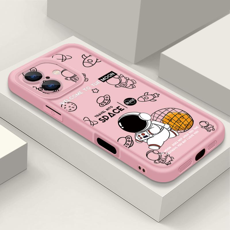 For iPhone 13 Case Cute Cartoon Moon Planet Astronaut Cover For iPhone 14 15 Pro Max 12 11 16e 17 Air Funda iPhone 16 Pro Max