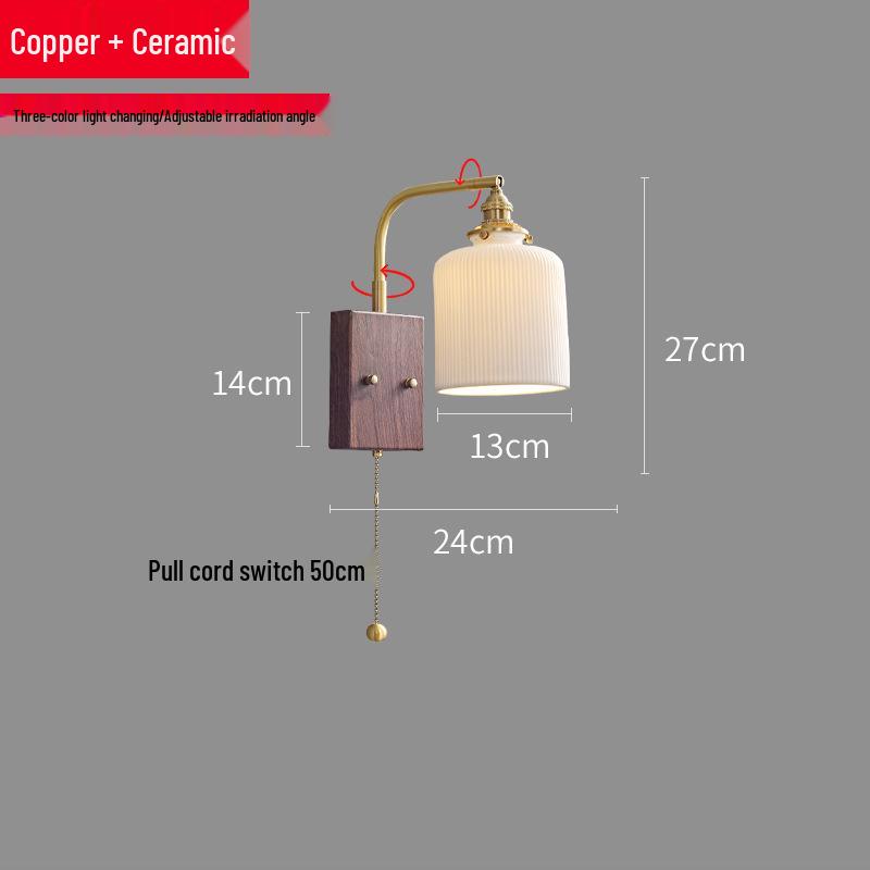 Nordic Minimalist Copper Rotatable Wall Lamp for Bedroom and Living Room