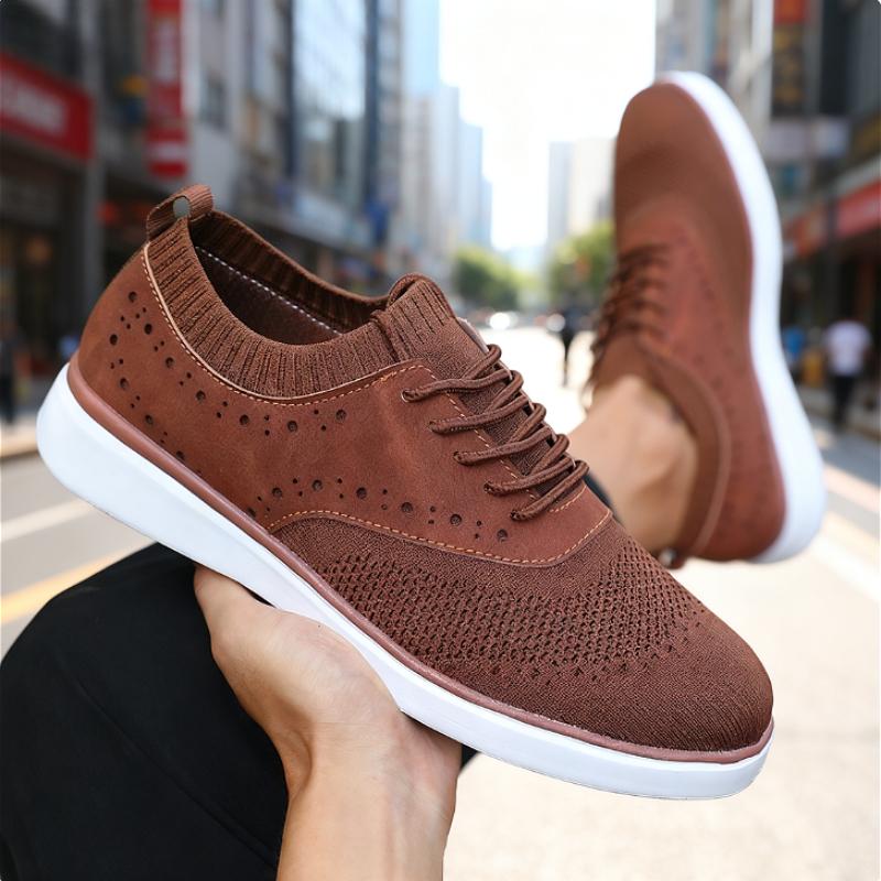 2025 New Men's Casual Shoes Breathable Knit Upper Perforated Detail Light Non-Slip Walking Sneakers Versatile Footwear for Male