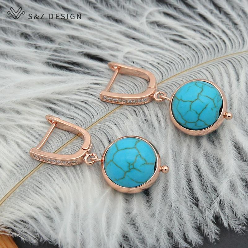 Trendy Rose Gold Color Imitation Turquoises Beads Drop Earrings For Women Wedding Fashion Party Gift