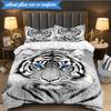 3PCS White Tiger Family Bedding Set,Including 1pc Duvet Cover And 2pcs Pillowcases Perfect for Bedroom, Dormitory, Fan Christmas gift