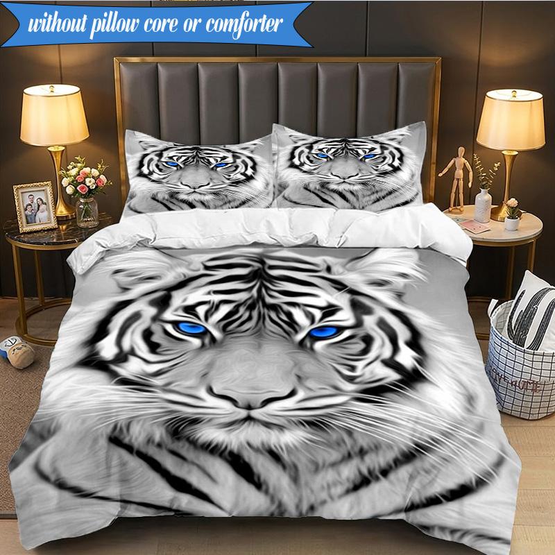 3PCS White Tiger Family Bedding Set,Including 1pc Duvet Cover And 2pcs Pillowcases Perfect for Bedroom, Dormitory, Fan Christmas gift