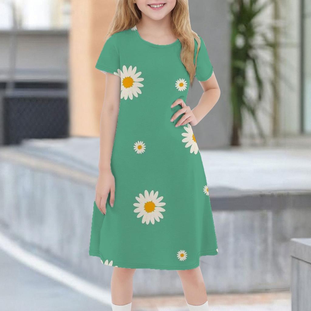 Children's Summer Short-sleeved Casual Fashion Round Neck Dress