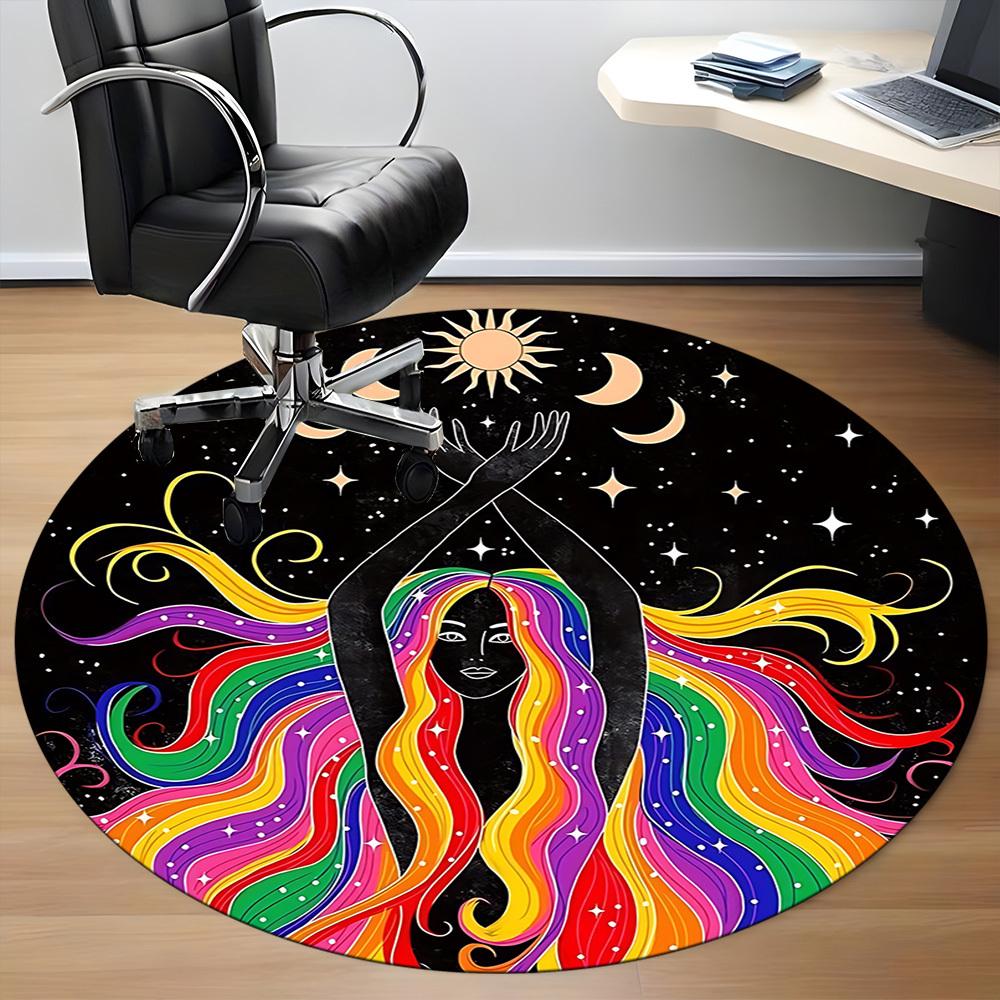 1PC Celestial Balance Office Round Rug, Non Slip, Soft and Durable Office Rug for Interior Decoration, Perfect for Office