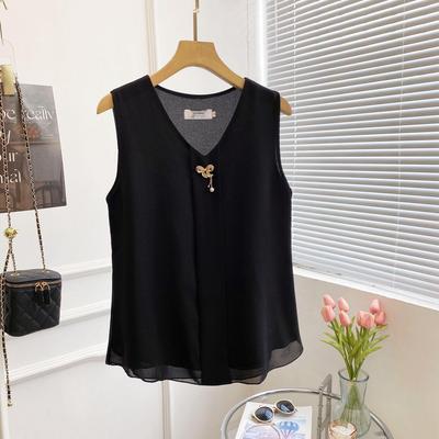 Sommar dam Plus Size Ärmlös Chiffongväst - V-ringad, Lös passform, Täckande mage, Mångsidig A-linjeformad Camisole Topp