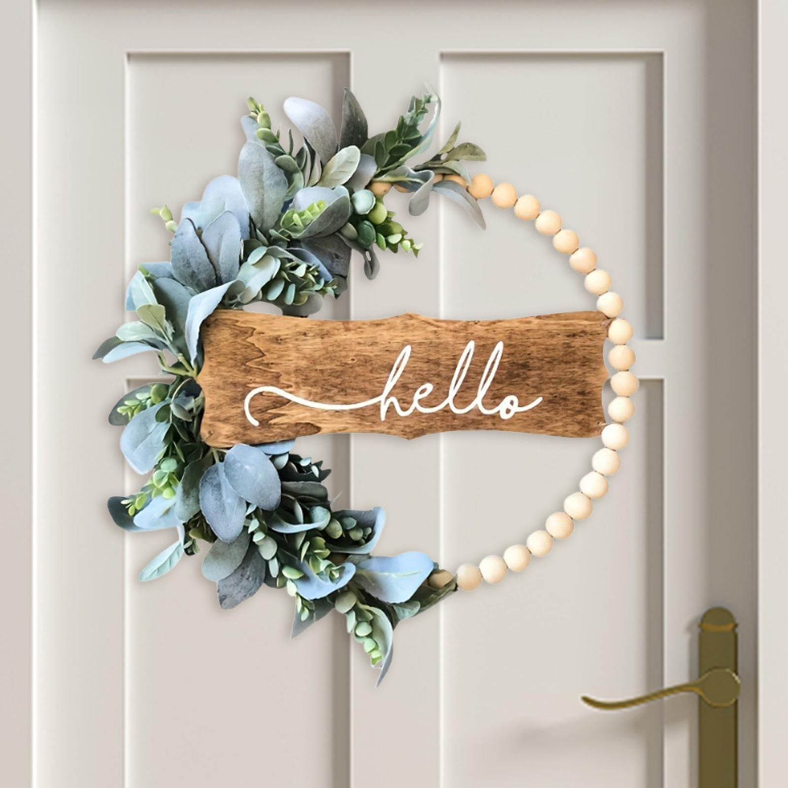 

Wood Bead Flower Wreath Home Decor Birthday Gift Art Crafts Modern Greenery Wreath for Front Door for Indoor Outdoor Window різнокольоровий