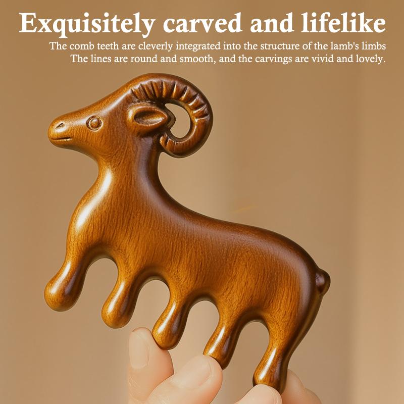 Sandalwood Goat Shaped Massage Comb Smooth Rounded Teeth Scalp Soothing For Daily Hair Care Home Relaxation