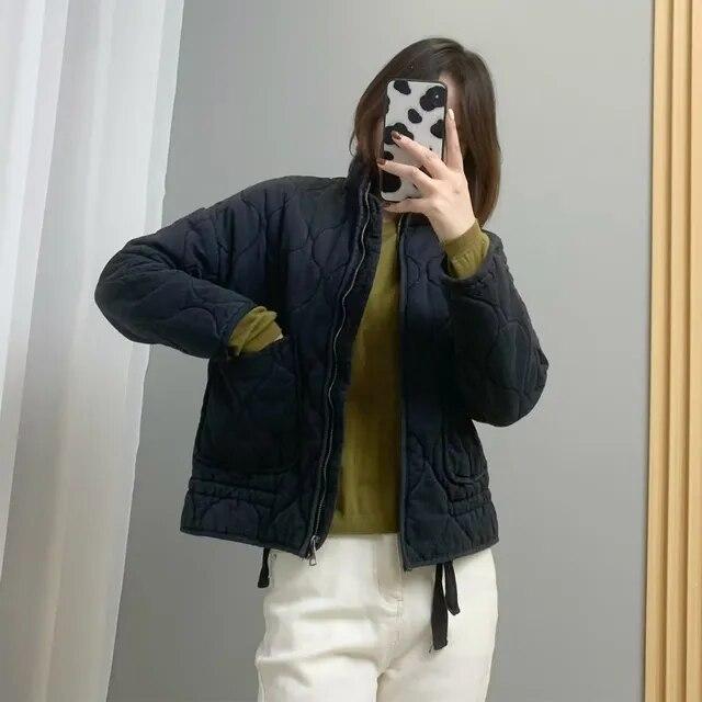 

ZA женское хлопковое пальто 2023, зимняя мода, теплая винтажная женская верхняя одежда с карманами и шнурком на молнии с длинными рукавами, топы, куртка XS бежевый