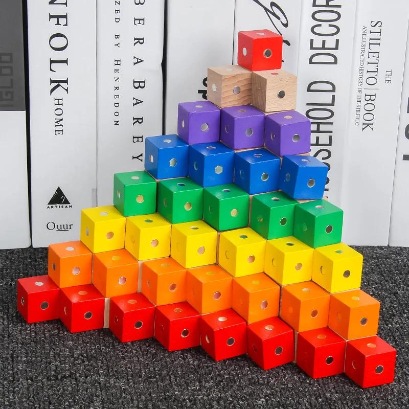Montessori 2*2*2cm Square Cube Rainbow Magnetic Blocks Building Assembling Blocks Educational Wooden Toys for Kids