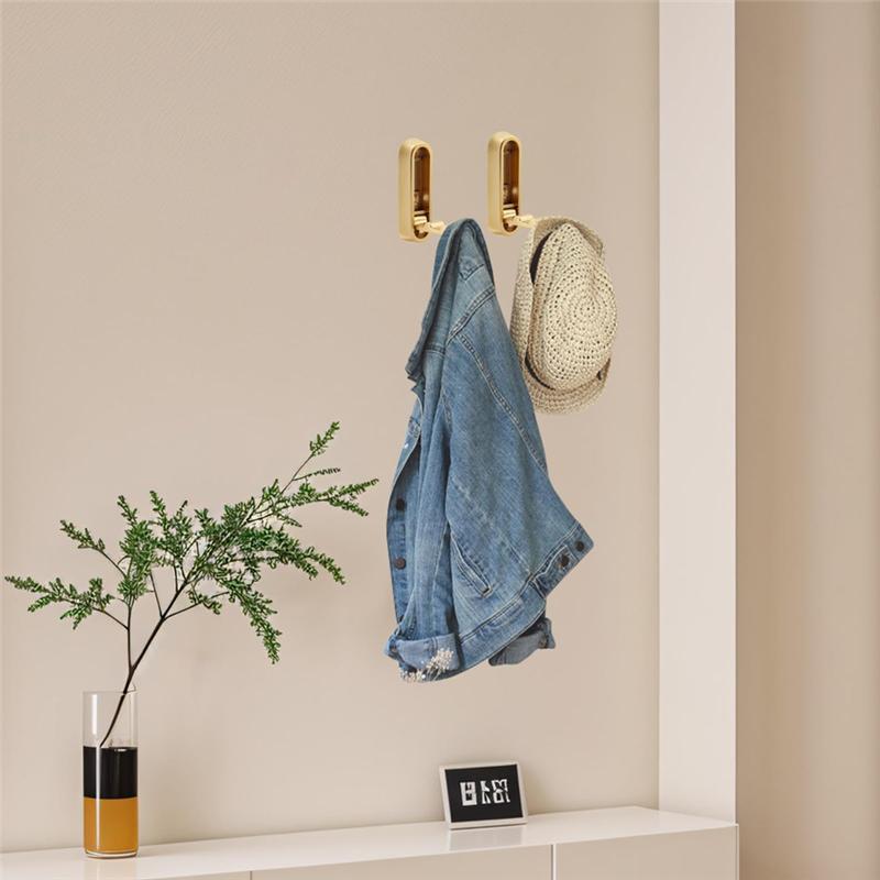 A84E-4PCS Gold Foldable Wall Hooks, Metal Foldable Hooks Wall Wount For Bathroom, Kitchen, Bedroom