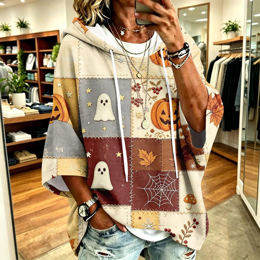 Women's Halloween Print Hoodie Loose Fit Casual Pullover
