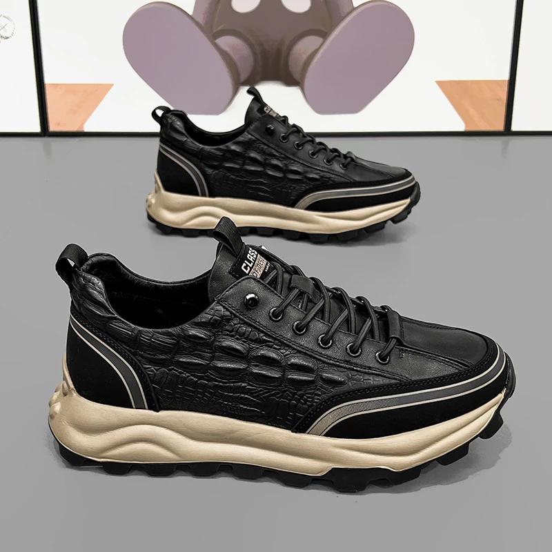 Fashion Chunky Sneaker Men Designer Retro Running Shoes Fashion Casual Microfiber Leather Breathable Height Increased Platform Shoes