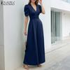 ZANZEA Women Casual V-Neck Summer Short Sleeve Wide Leg Jumpsuits