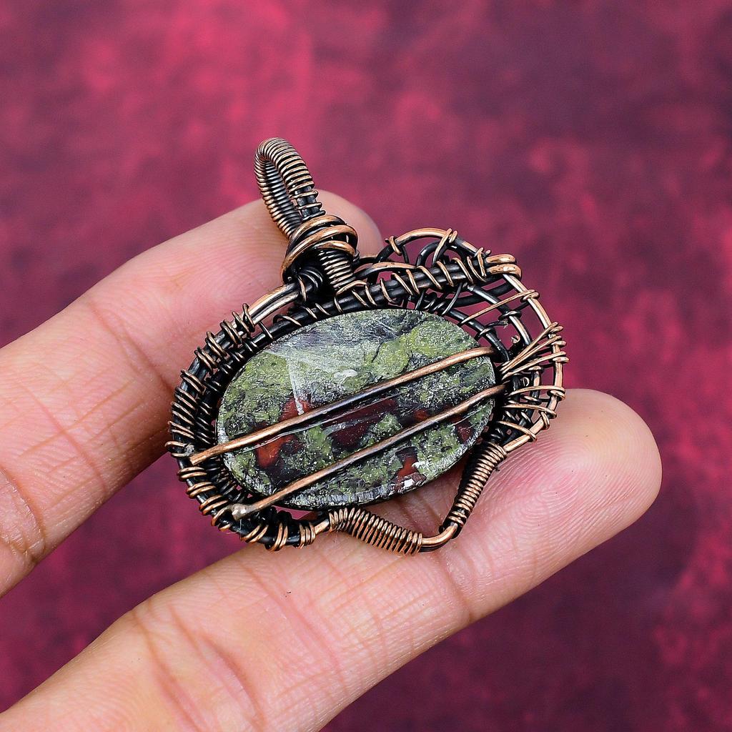 Dragon Bloodstone Pendant Copper Wire Wrapped Pendant Gemstone Handmade Jewelry