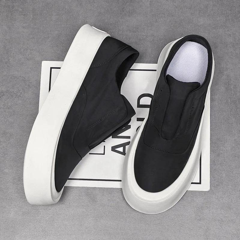 Men Trendy Shoes Casual Thick Bottom Sneakers Round Toe Solid Colour Slip on Loafers