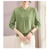 Women's 2025 Autumn Spliced Round Neck Button Solid Color Fashion Knitted Sweater T-Shirt Top