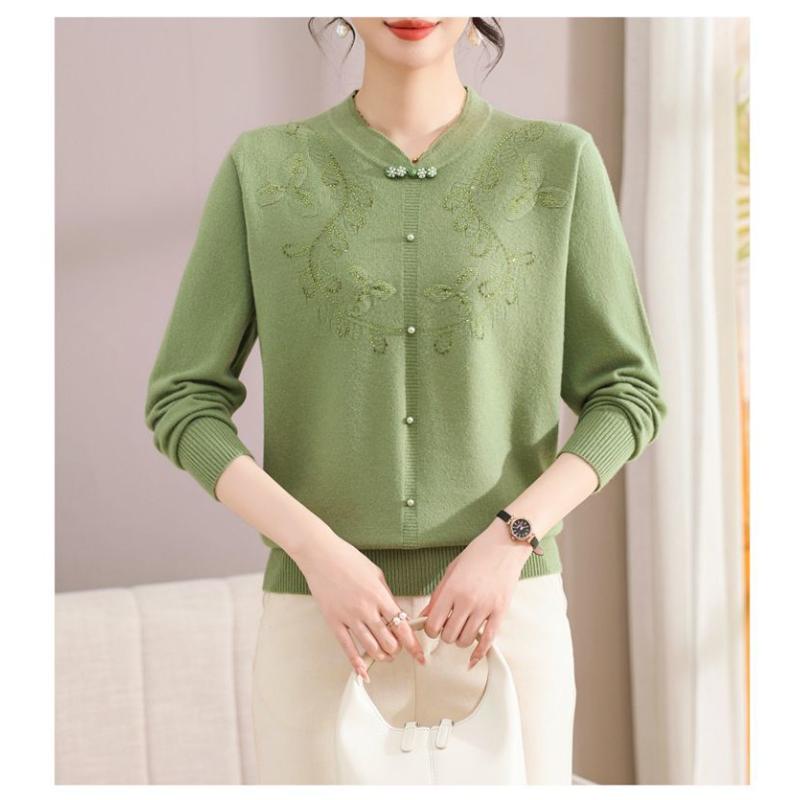 Women's 2025 Autumn Spliced Round Neck Button Solid Color Fashion Knitted Sweater T-Shirt Top
