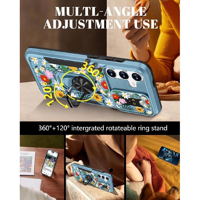 for Samsung Galaxy S24 Case Cute Aesthetic S24 Case with Camera Cover & Ring Stand for Samsung S24 Case for Women Girls Boy Shockproof for S24 Phone