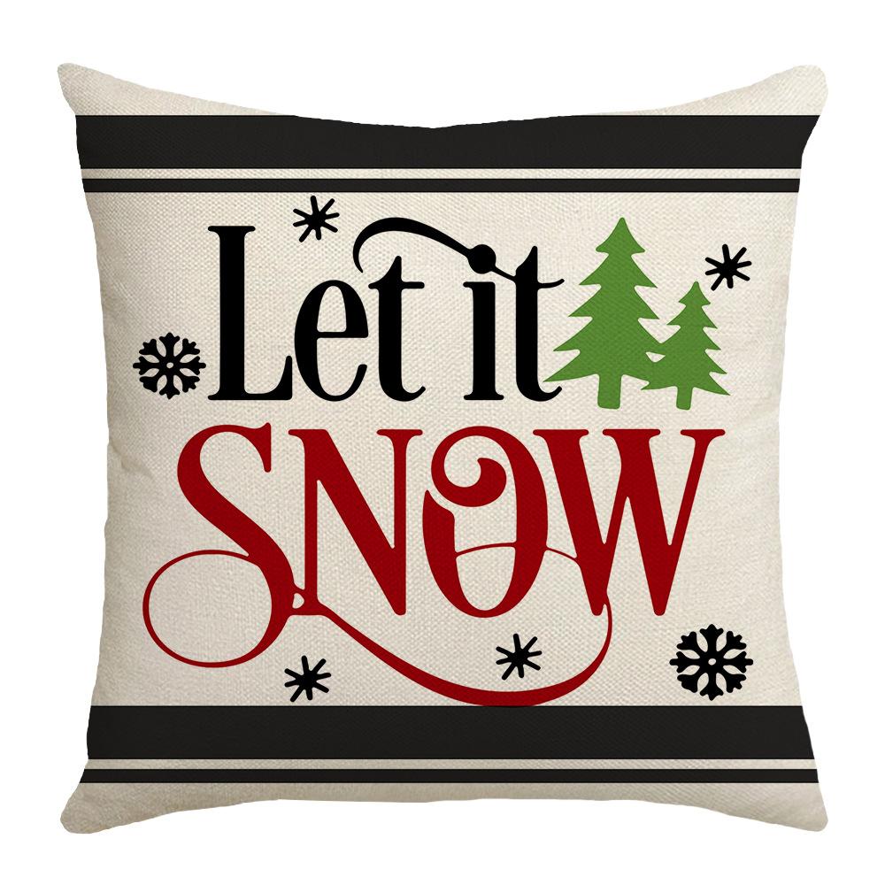 New Christmas Black and White Plaid Letter Print Linen Pillow Home Cushion Pillow Case