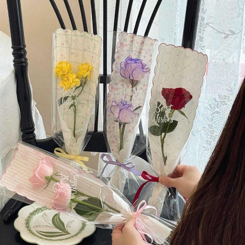 10pcs/set Transparent Bouquet Wrapping Bags Romantic Rose Packaging Sleeve  Mother's Day