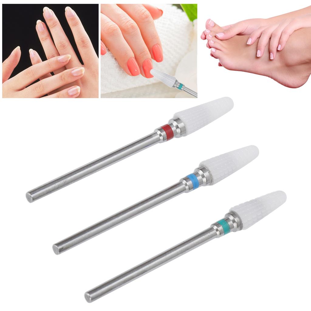 3pcs Ceramic Nail Drill Bit Set Gel Removal Nail Polishing Grinding Bit Accessory for Electric Nail Drill