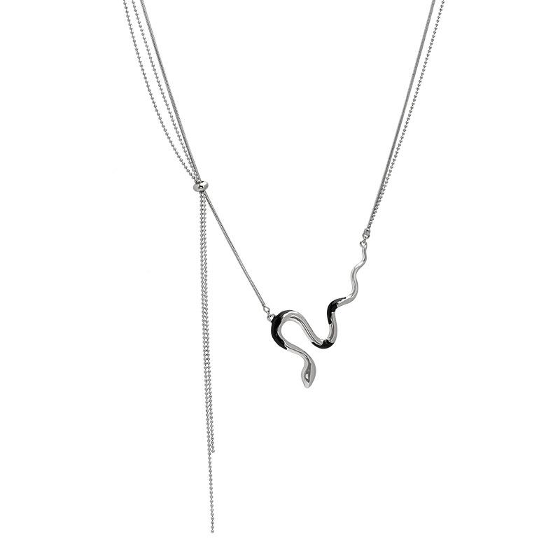 Snake Pendant Double-layered Chain Necklace For Women Couple Trendy Personality Hip Hop Simple Birthday Jewelry Gifts CDN