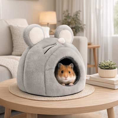 Cute Mouse Shaped Hamster Warm Nest Windproof Cozy Hedgehog Hideout Nest Soft Cartoon Guinea Pig House Winter