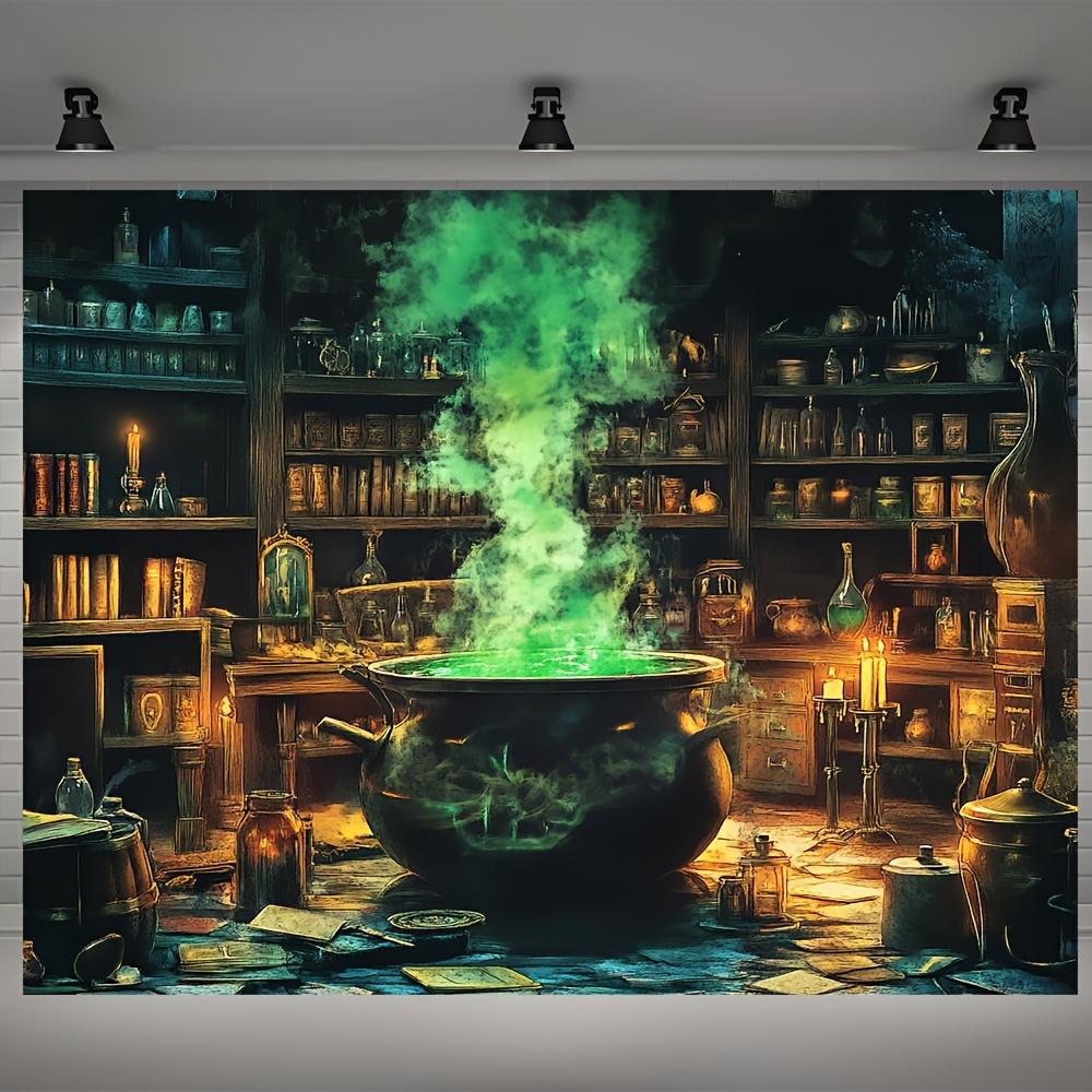 1pc Magic Witch's Kitchen Background, Magic Pot, Bookshelf and Room Theme - Durable Polyester Winter Party