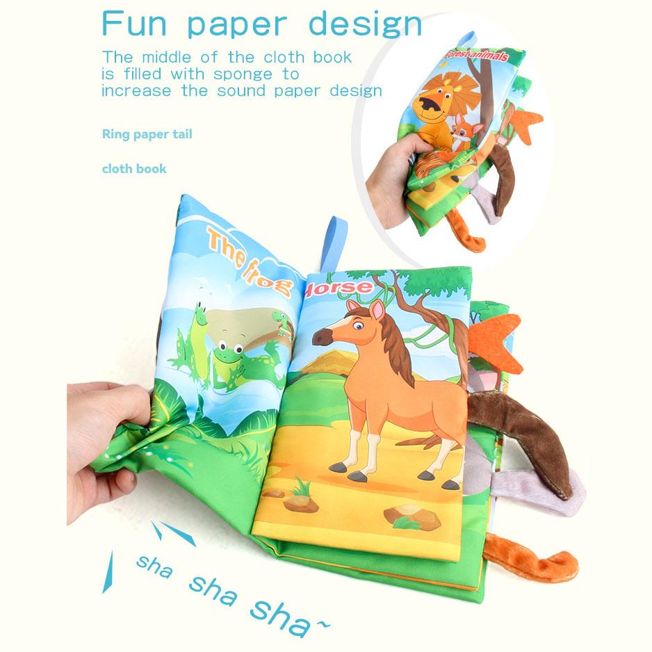 New Baby Cloth Books Visual and Auditory Training Early Educational Toys Kids Cartoon Animal Tails Book for Toddlers 12-72 Month