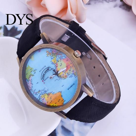 Creative World Map Plane Ceas de mână unisex Pointer Quartz No Numbers Party