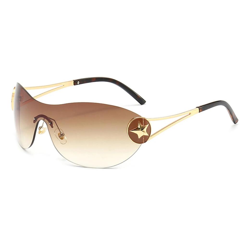 New Punk Rimless Five Star Sunglasses Y2k Luxury  Designer One Piece Goggles UV400 Women Driving Cycling Eyewear