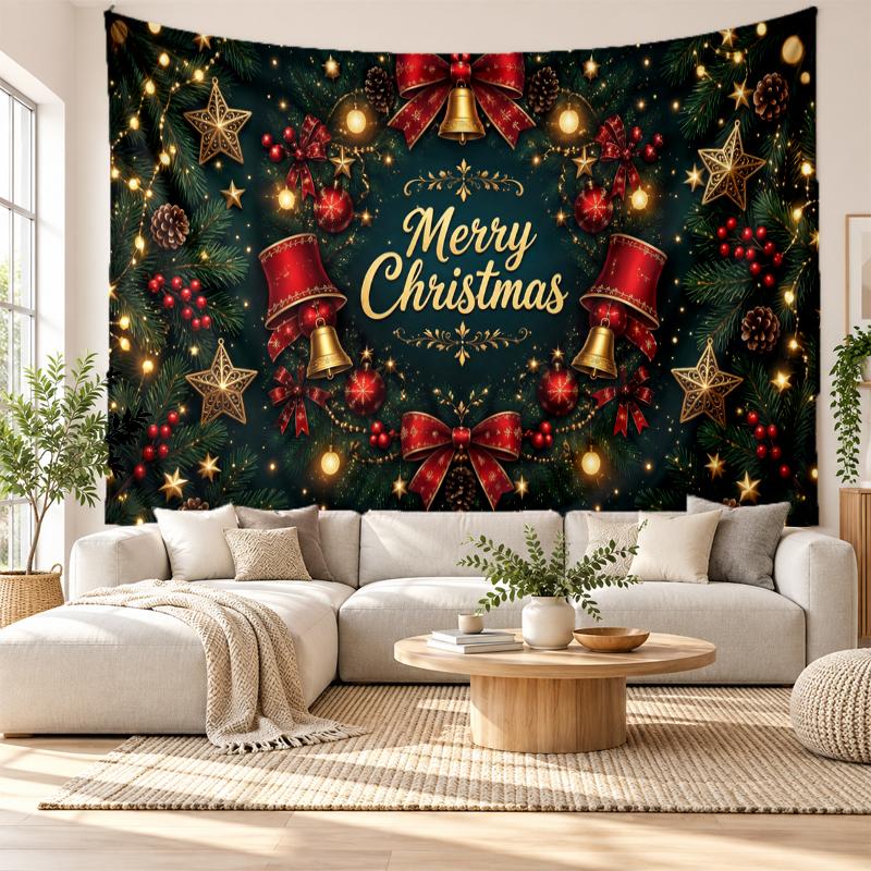 Weihnachtlich bedruckter Wandteppich für Schlafzimmer Wohnzimmer Wanddekoration Feiertagsgeschenk
