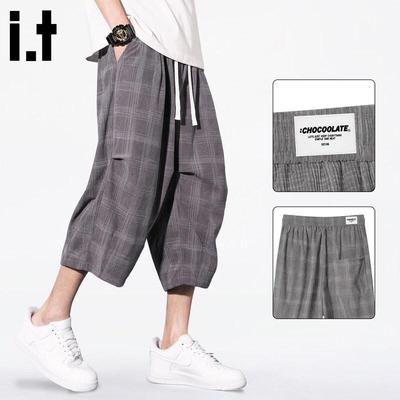 :CHOCOOLATEit Men's Loose Fit Summer Plaid Cropped Pants