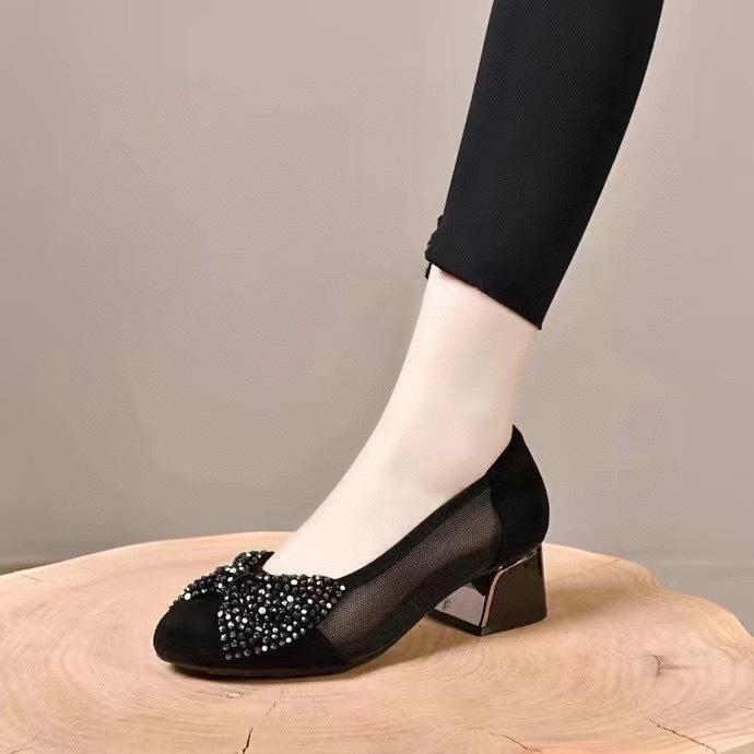 

Mesh single shoes women s 2025 summer Korean version bow light mouth round head two kinds of height black mesh shoes women s loafers 41