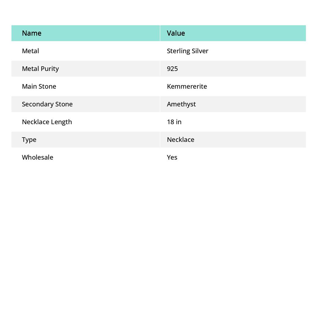 Kemmererite, Amethyst 925 Sterling Silver Jewelry Necklace 18" Y9q76