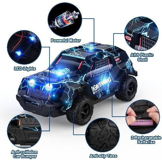 Remote Control Off Road RC Car for Kids - Cool Light Up 1/24 Scale Hobby Truck Race Car Toy Gifts for 3-8 Year Old Boys