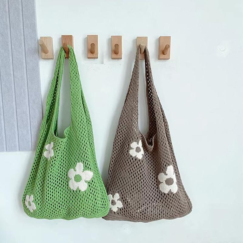 Damen-Umhängetasche mit großem Fassungsvermögen, modisches Blumenmuster, gehäkelte Tragetasche, All-Match-Tasche, süße Gürteltasche, Stricktasche