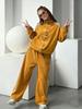 Tuta 2 Pezzi Moda 2026 con Bottone Annodato Giacca Retro con Collo Rialzato Pantaloni Larghi