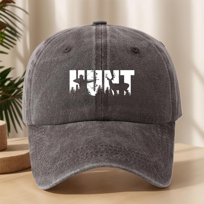 HUNT Outdoor Hunting Printed Baseball Cap Classic Washed Retro Peaked Cap Soft Sweat-Absorbent Breathable Hat Personalized Street Hip-Hop Hat