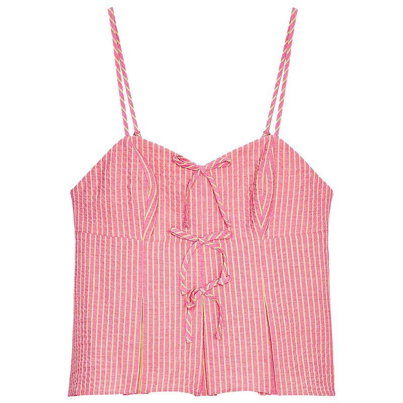 Zaprha2025 New Arrival French Sexy Sweet Sexy Bowknot Decoration Stripes V-neck Strap Tops Female 3564108