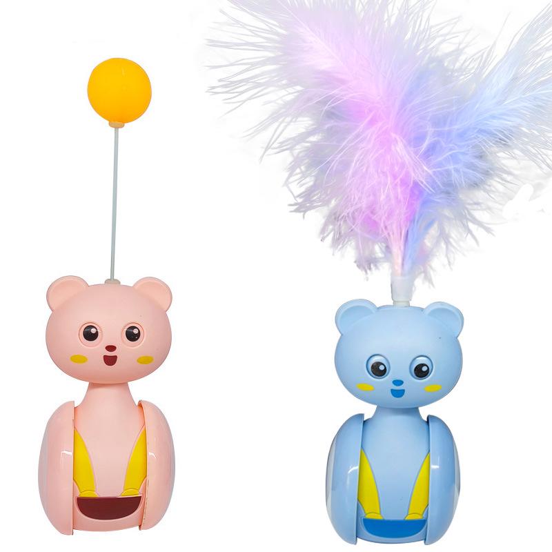 Cat Toy Tumbler: Kitten Self-Play Feather Teaser & Ping Pong Ball Wand for Boredom Relief