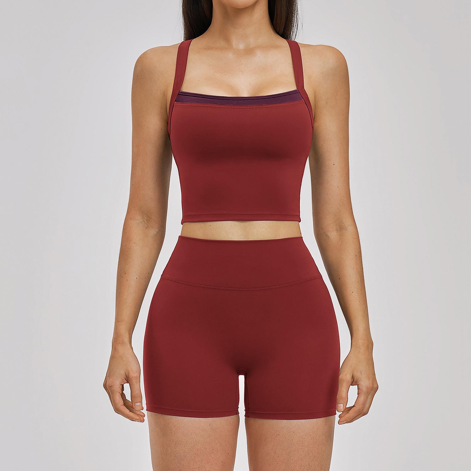 European & American Cross-Back Nude Sports Yoga Set 6116