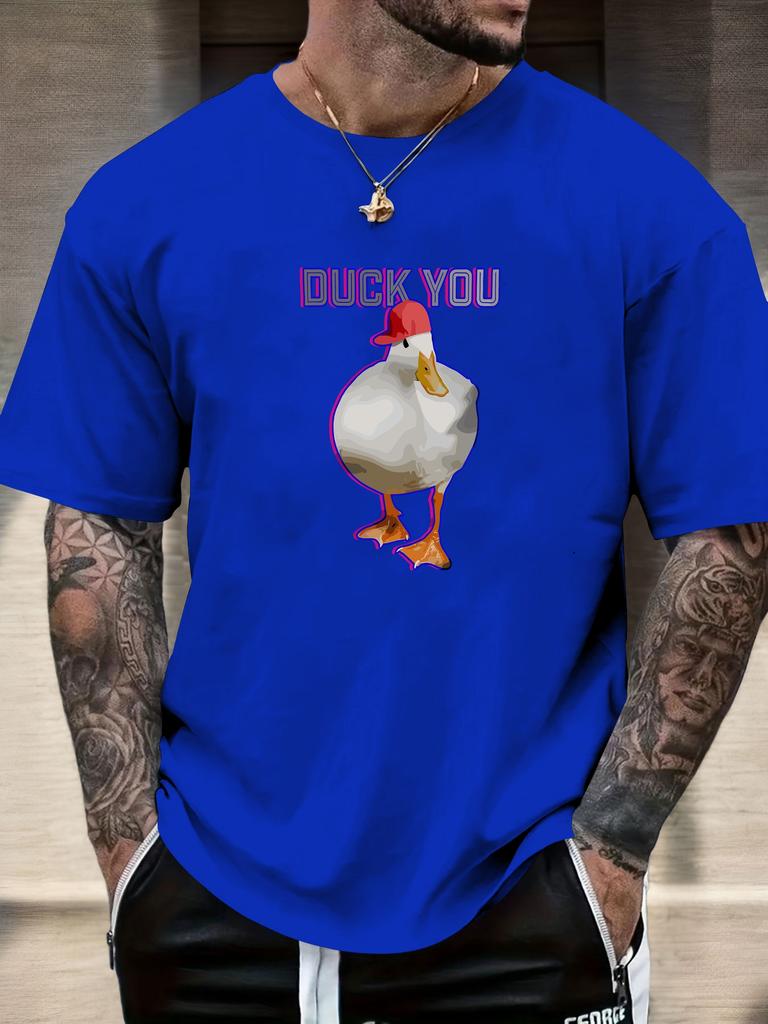 Mens Funny Duck Graphic Cotton TShirt DUCK YOU Red Hat Duck Pattern Short Sleeve Breathable Comfort Fit Casual Daily Wear Top